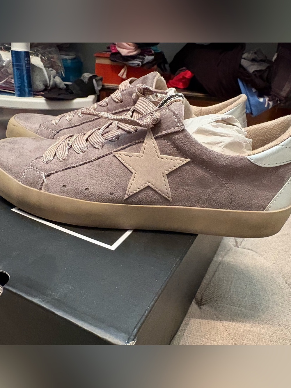 ShuShop Taupe Suede Star Accent Low-Top Sneakers